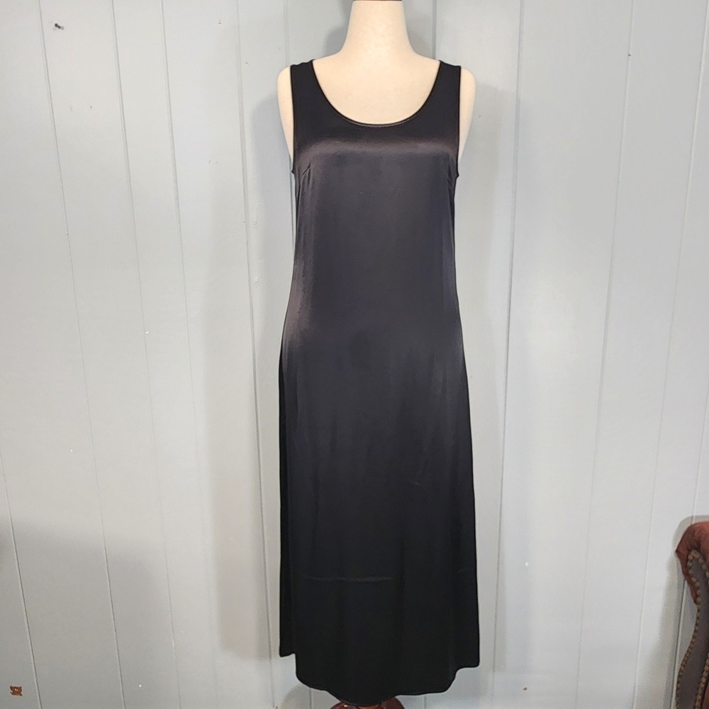 By‎ Malene Birger Dress Women 40 Black Satin Midi Jerrica Sleeveless Sheath